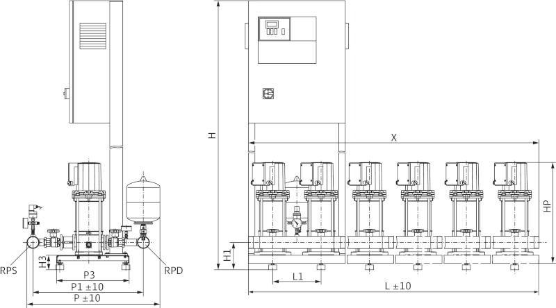 Габаритный чертеж насосов CO-2 MVIS 802/CC