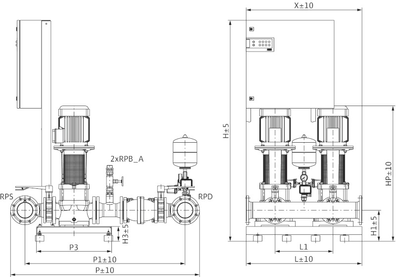 Габаритный чертеж насосов FLA-2 MVI 7004 PN16