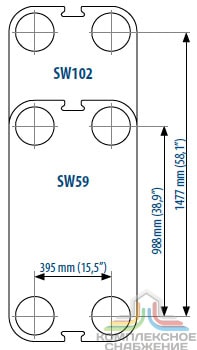 Габаритный чертёж пластин теплообменника Sondex SW59